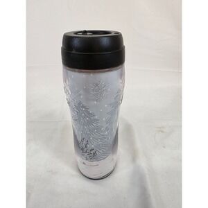 Snowman Winter Scene Travel Tumblr Insulated Coffee Mug Black Lid Snowflake Bird